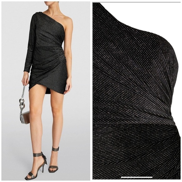 New All Saints Ezra Sparkle Dress One Shoulder Side Ruched Party Cocktail Sz 10 - Picture 4 of 17